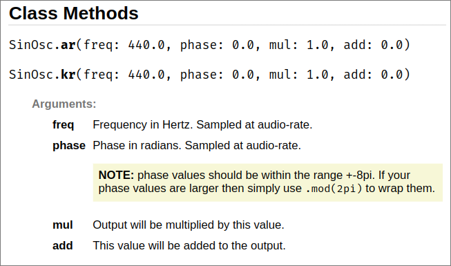 SinOsc methods